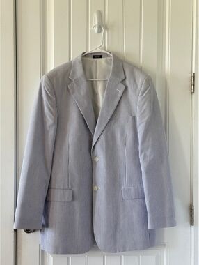 Meeting Street Men's Blue & White Striped Seersucker Blazer